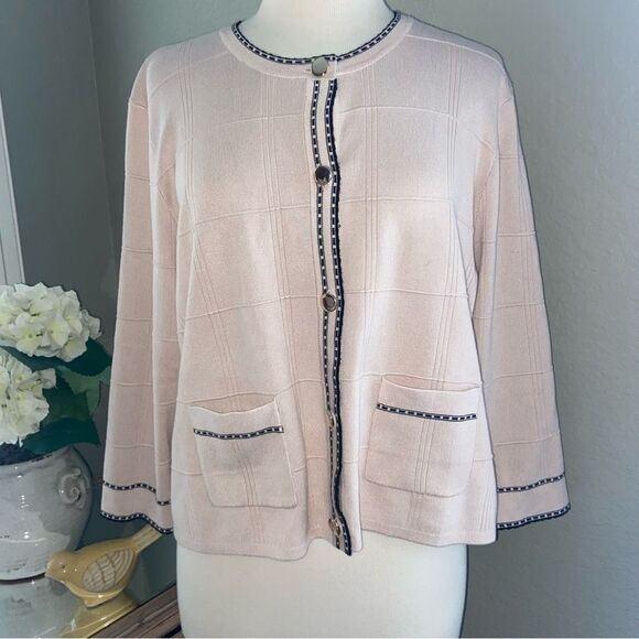 Tipped Button Front Cardigan Champagne Blush/ Black XL NWT - Picture 2 of 11
